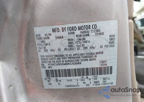 2009 Ford Escape Xlt from USA, damaged, VIN 1FMCU93G49KC02089
